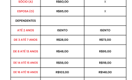 Tabela atualizada Colônia de Férias